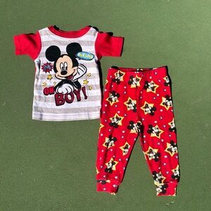 Mickey Mouse Red & Gray Kids Pajama Set - Short Sleeve Top & Pants